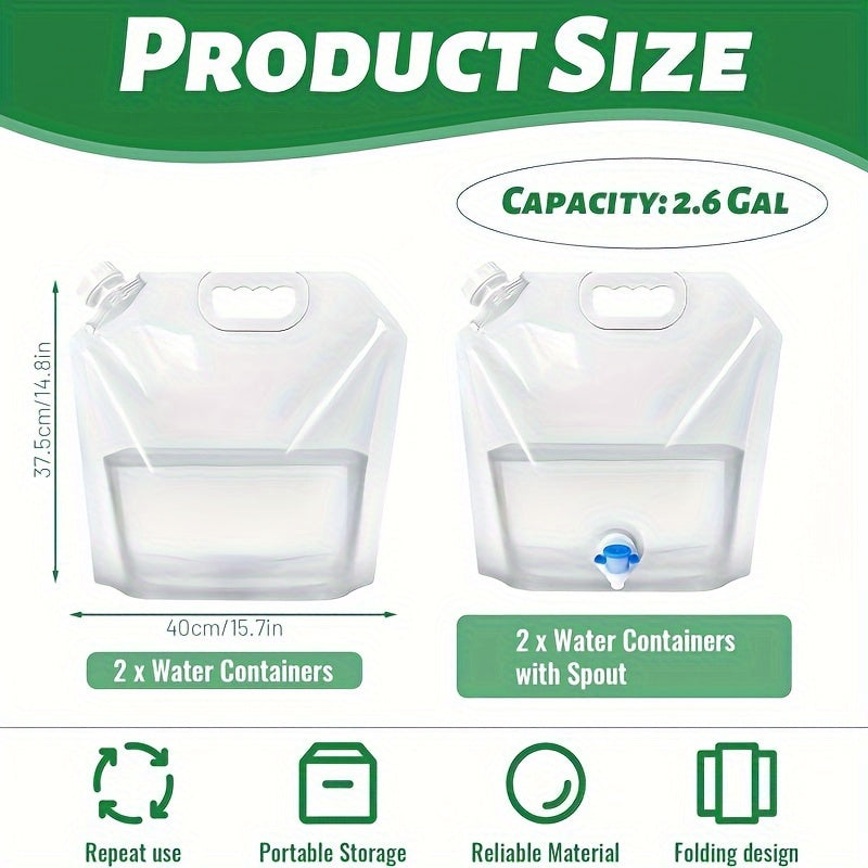 3pcs 10L Portable Folding Water Bag- Large Capacity Water Container for Camping