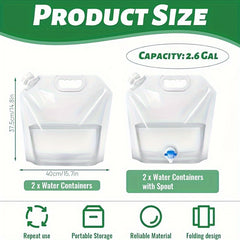3pcs 10L Portable Folding Water Bag- Large Capacity Water Container for Camping
