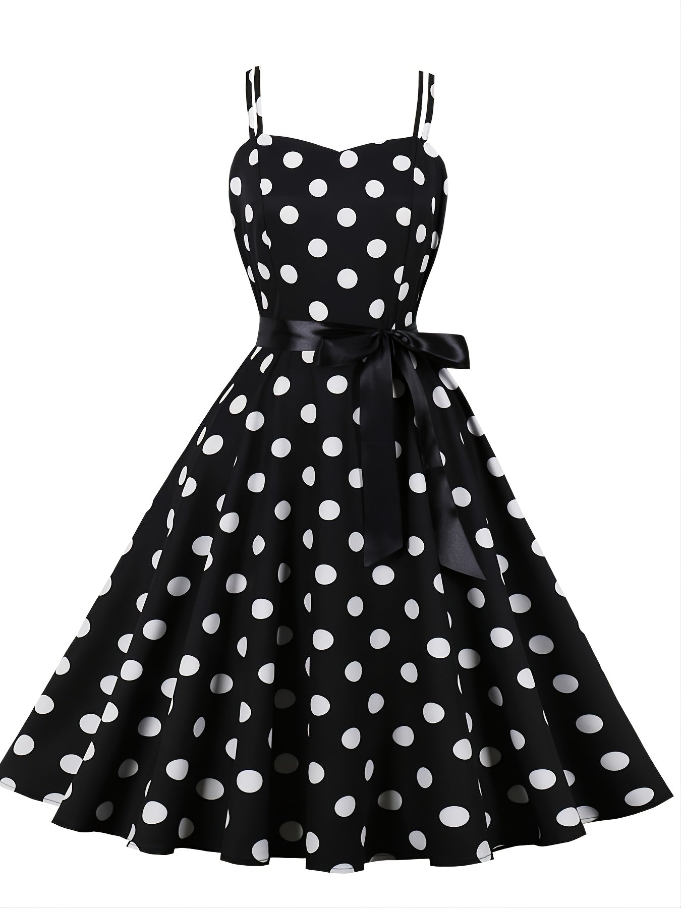 Retro Polka Dot Swing Dress Sleeveless Lace Up A-line