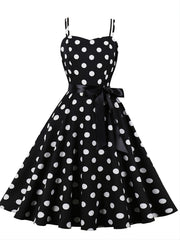 Retro Polka Dot Swing Dress Sleeveless Lace Up A-line