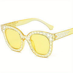 Rhinestone Star Mirror Lens Cat Eye Sunglasses UV400