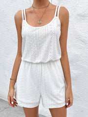 Solid Eyelet Romper Jumpsuit Casual Sleeveless Romper Jumpsuit