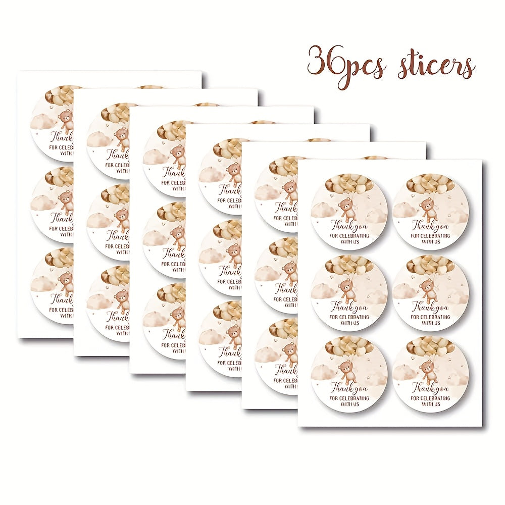 2-Inch Bear Thank You Stickers for Baby Shower - Birthday Party Decorations
