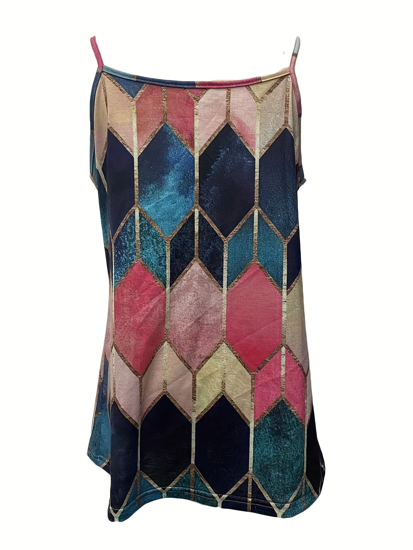Argyle Print Cami Top Chain Sleeveless V Neck Summer Top