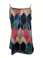 Argyle Print Cami Top Chain Sleeveless V Neck Summer Top