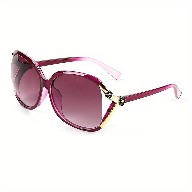 Oversized Gradient Lens Hollow Sunglasses Camellia Flower Decor Glasses