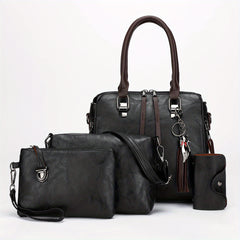 4pcs Retro Pendant Tote Crossbody Bag Set PU Leather Shoulder Bag
