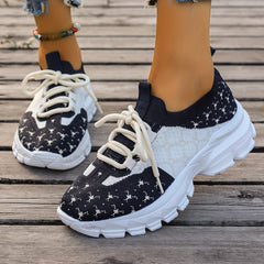 Women's Printing Flying Woven Running Shoes Chunky Sneakers