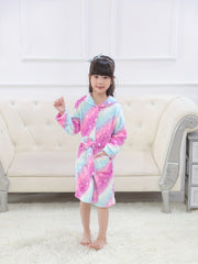 Girls Flannel Hooded Bathrobe Kids Robes Cartoon Patterned Soft Sleepwear