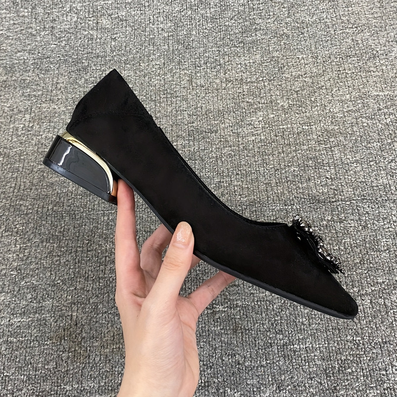 Women's Rhinestone Pointed Toe Low Heel Slip On Shoes