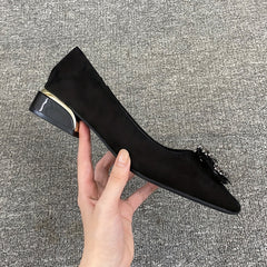 Women's Rhinestone Pointed Toe Low Heel Slip On Shoes