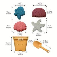 Silicone Beach Toy Set with Hand Bucket, Shovel, Molds
