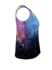 Casual Tank Top Women's Plus Rhinestone Strap Print Sleeveless V Neck