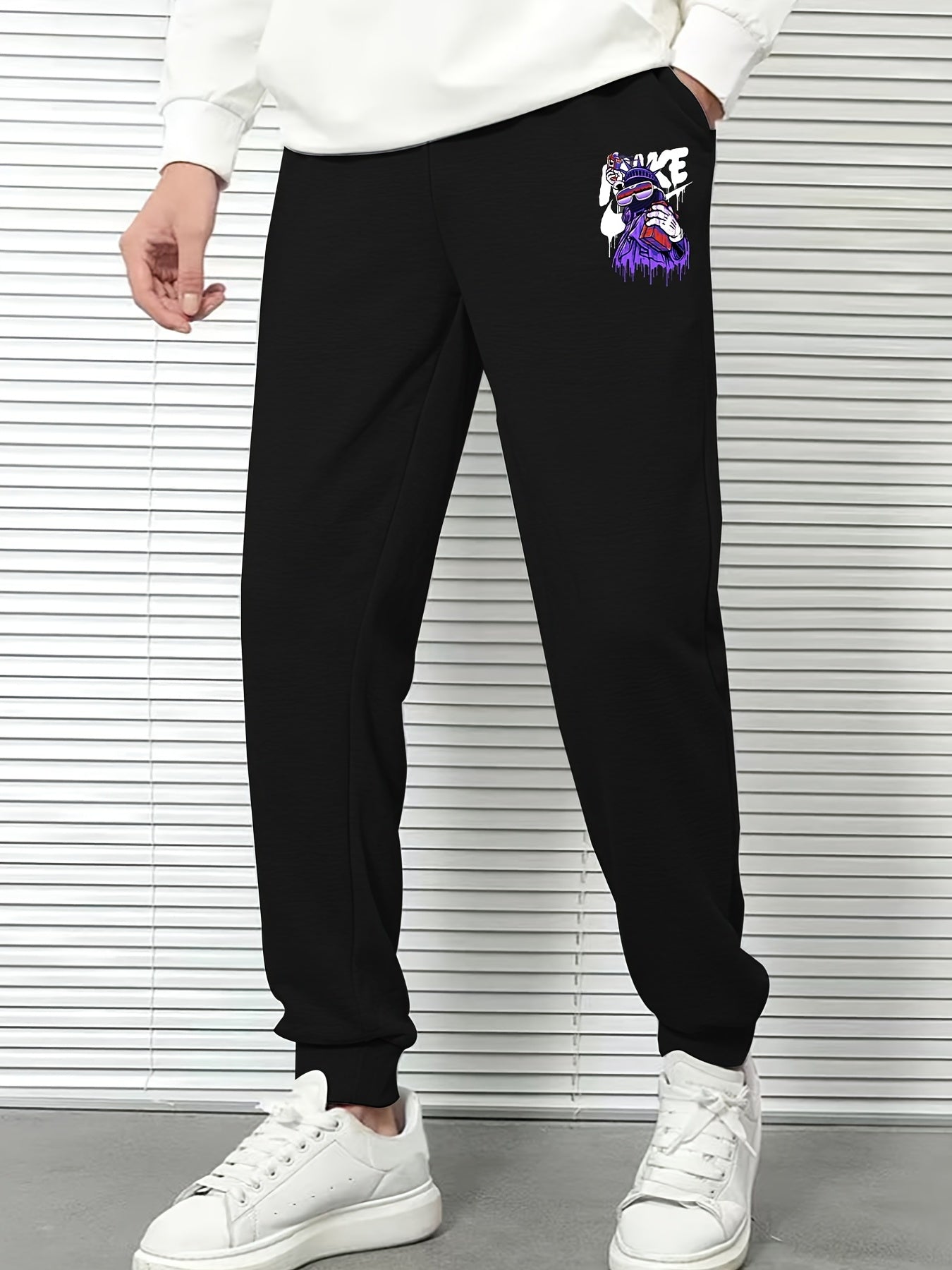Men's Cartoon Graphic Jogger Pants with Drawstring