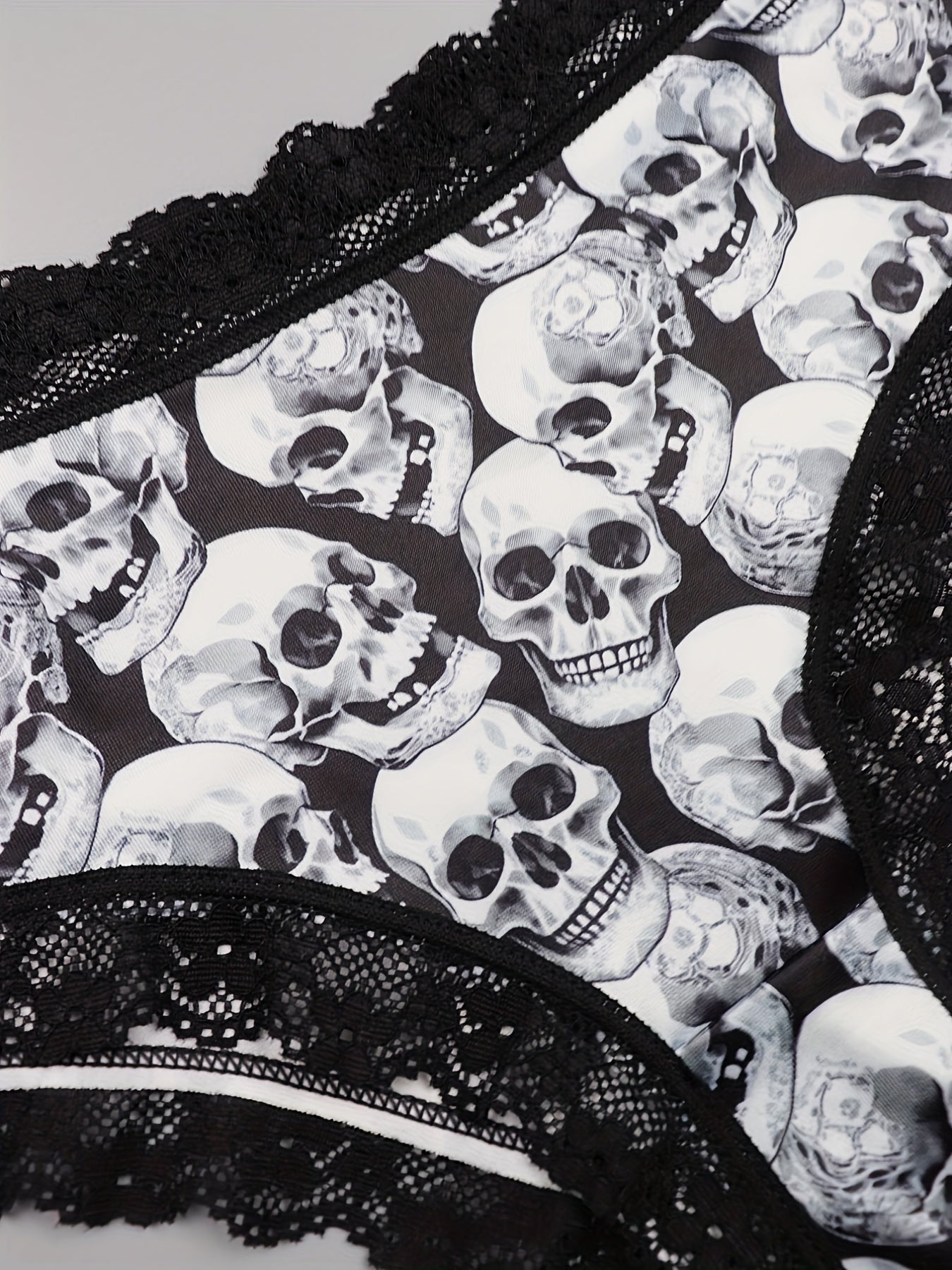 3 Pack Plus Size Gothic Skull & Rose Print Lace Trim Panties Set