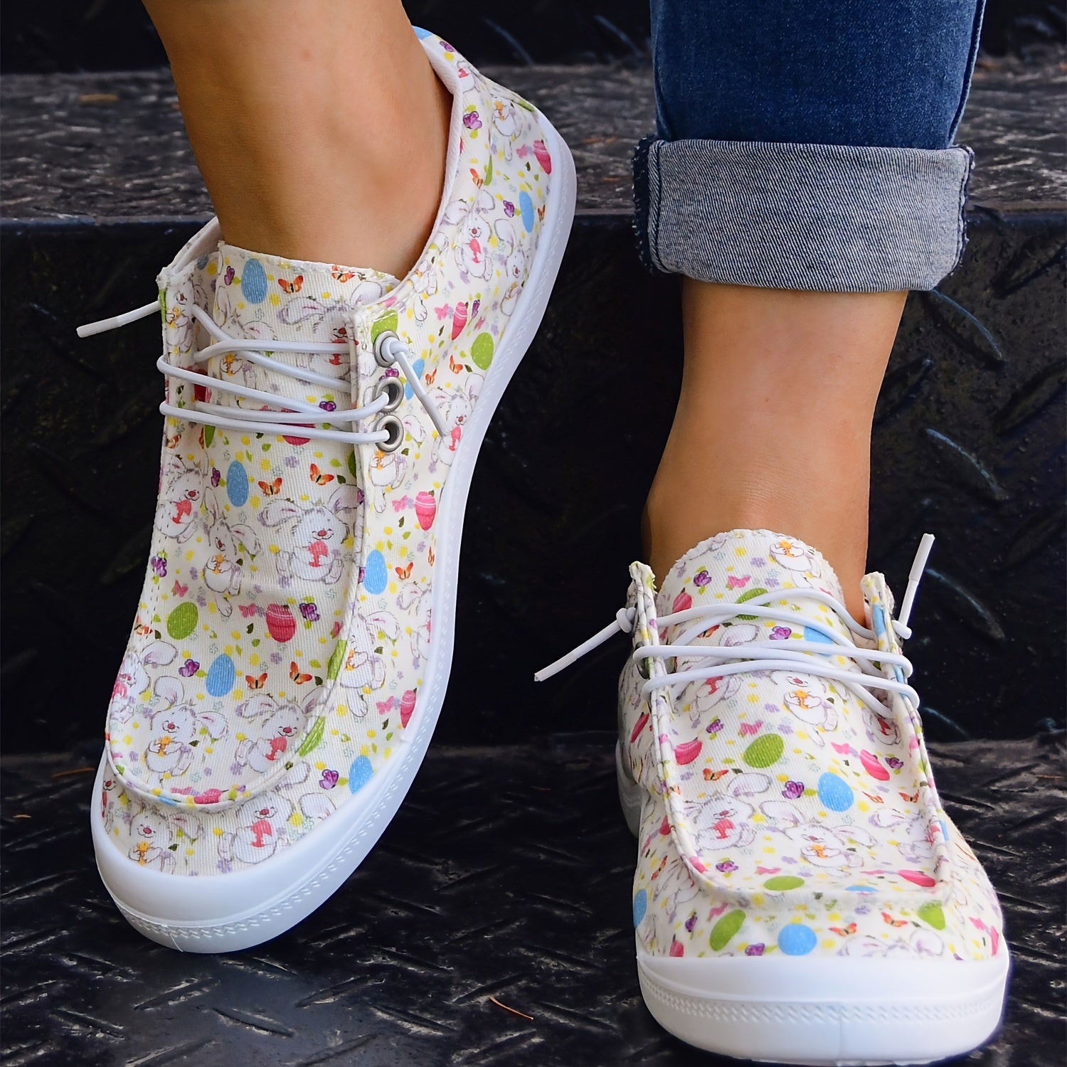 Women's Cartoon Print Lace-up Canvas Boat Shoes