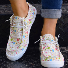Women's Cartoon Print Lace-up Canvas Boat Shoes
