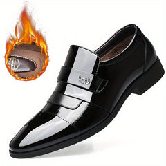 Men's Almond Toe Loafer Shoes Comfy Slip On Glossy Shoes