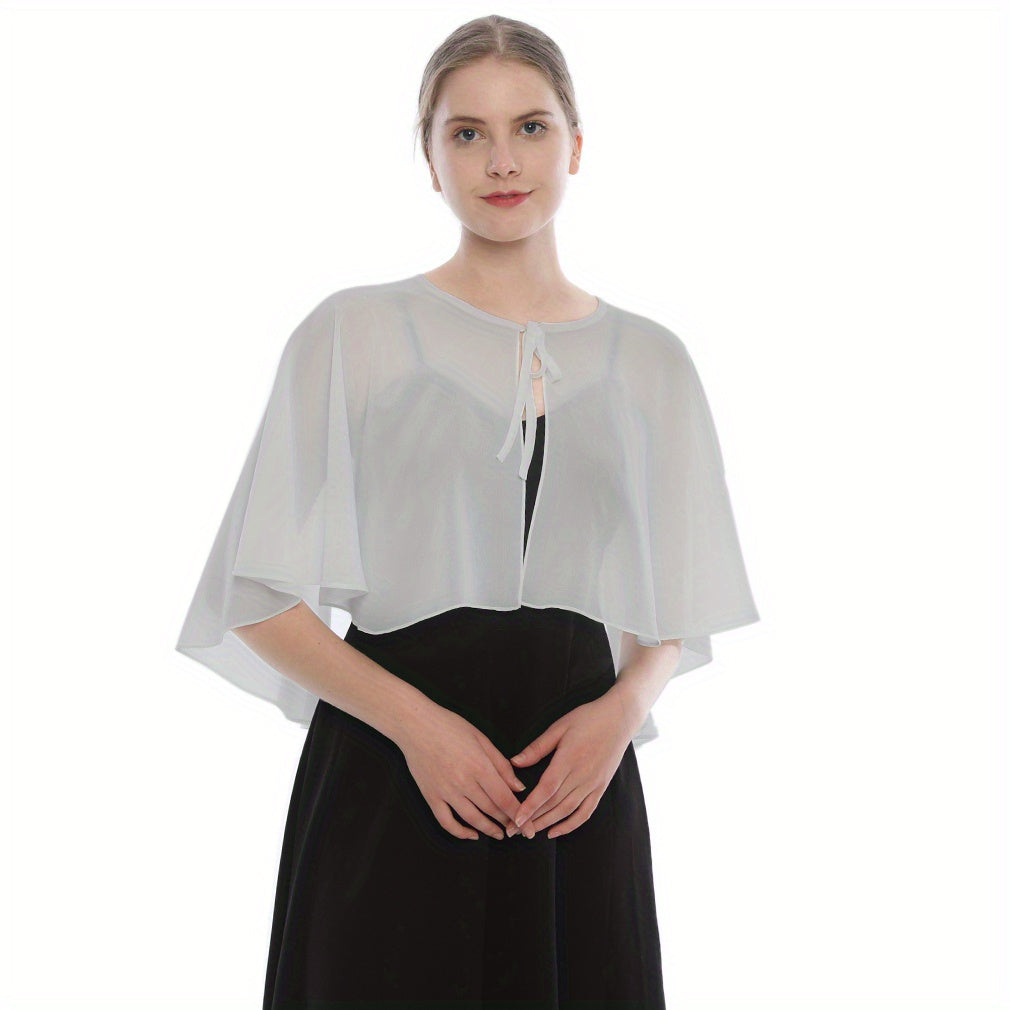 Chiffon Sheer Capelet Solid Poncho Scarf Shawls Women