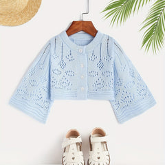Girls Button Down Hollow Out Knit Cardigan Sweater Top