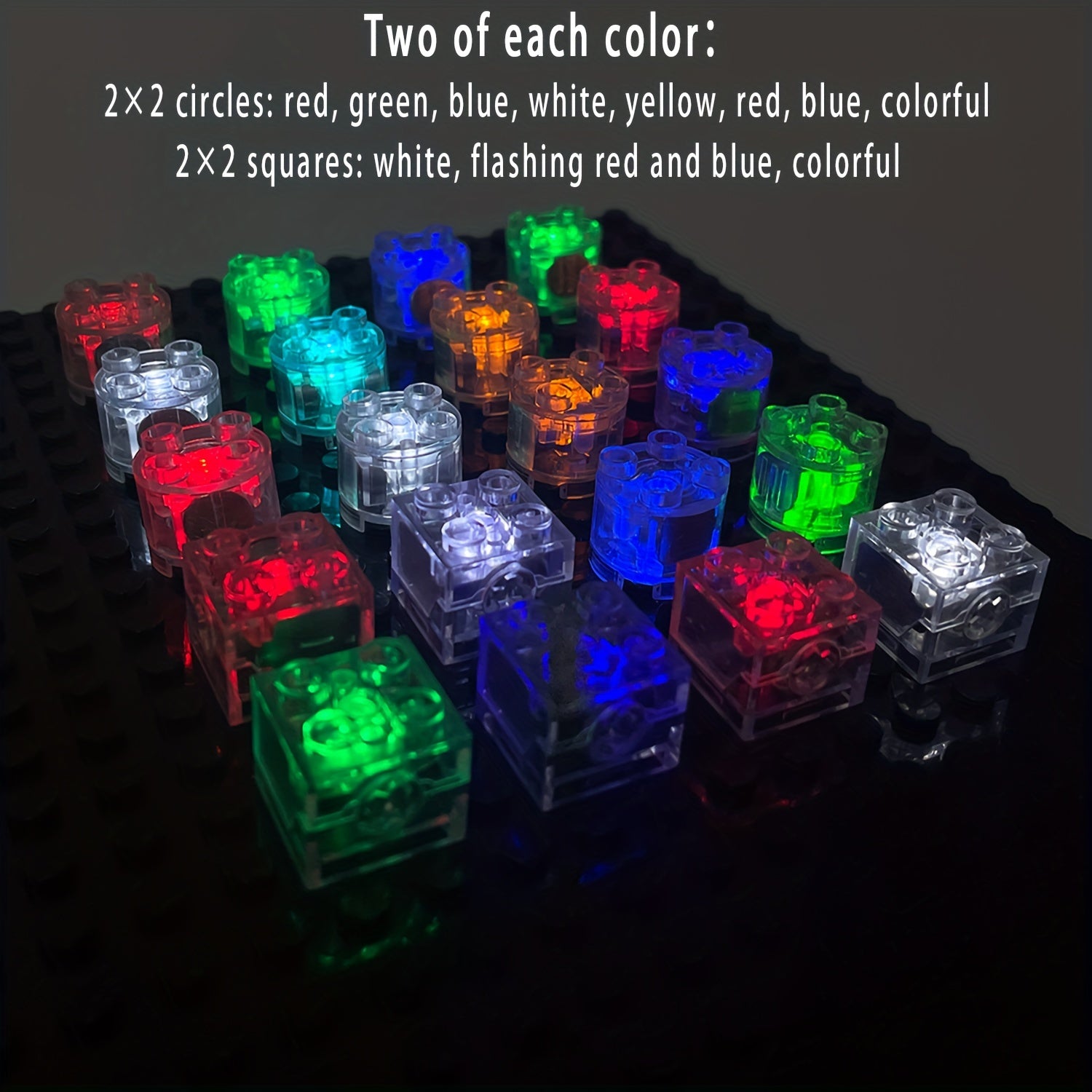 20pcs Light Up Bricks Accessory Kit, 2x2 Classic Clear LED Light Bricks Set