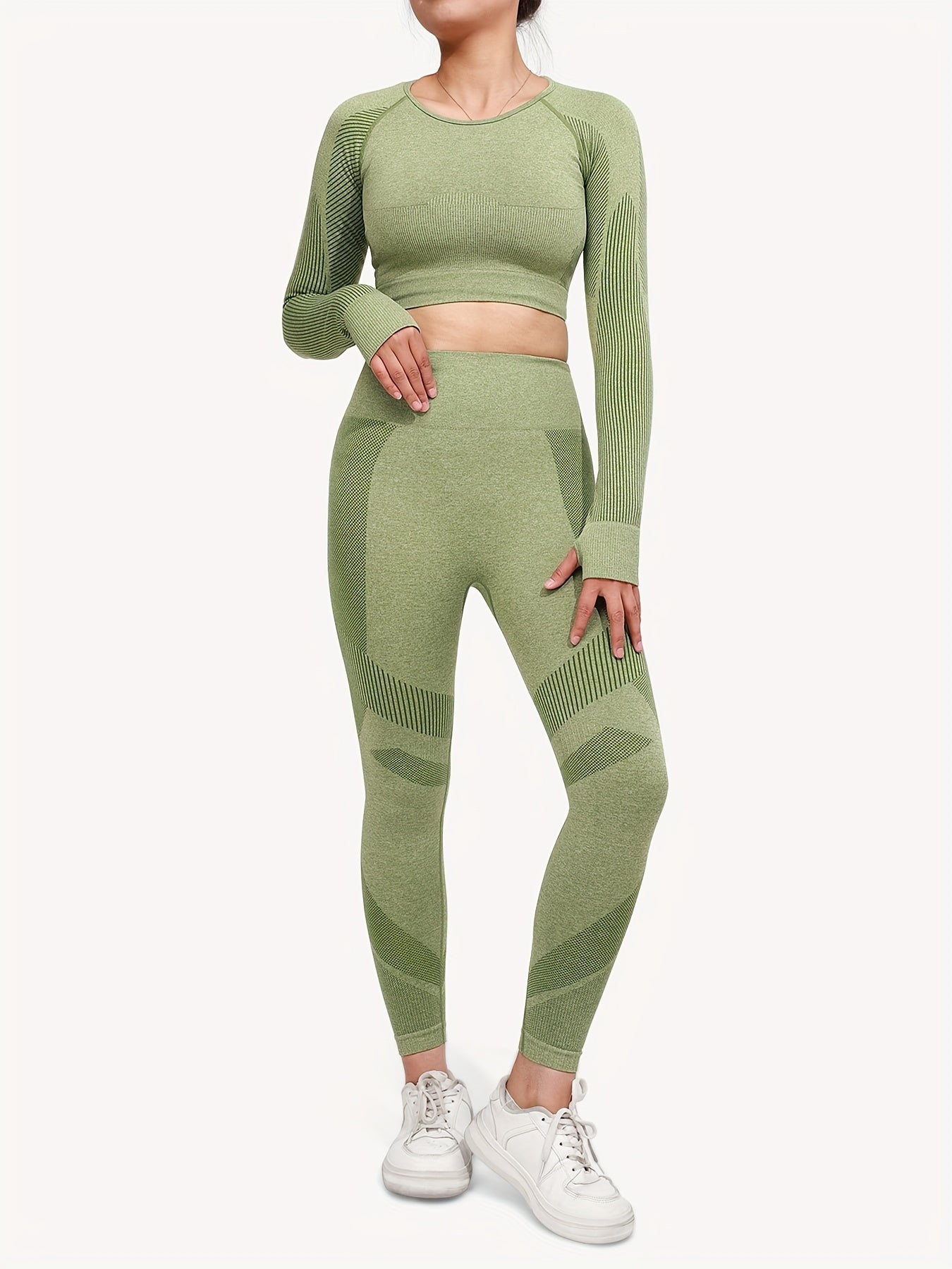 Yoga Workout Set Crop Top & High Waist Leggings Women's Activewear