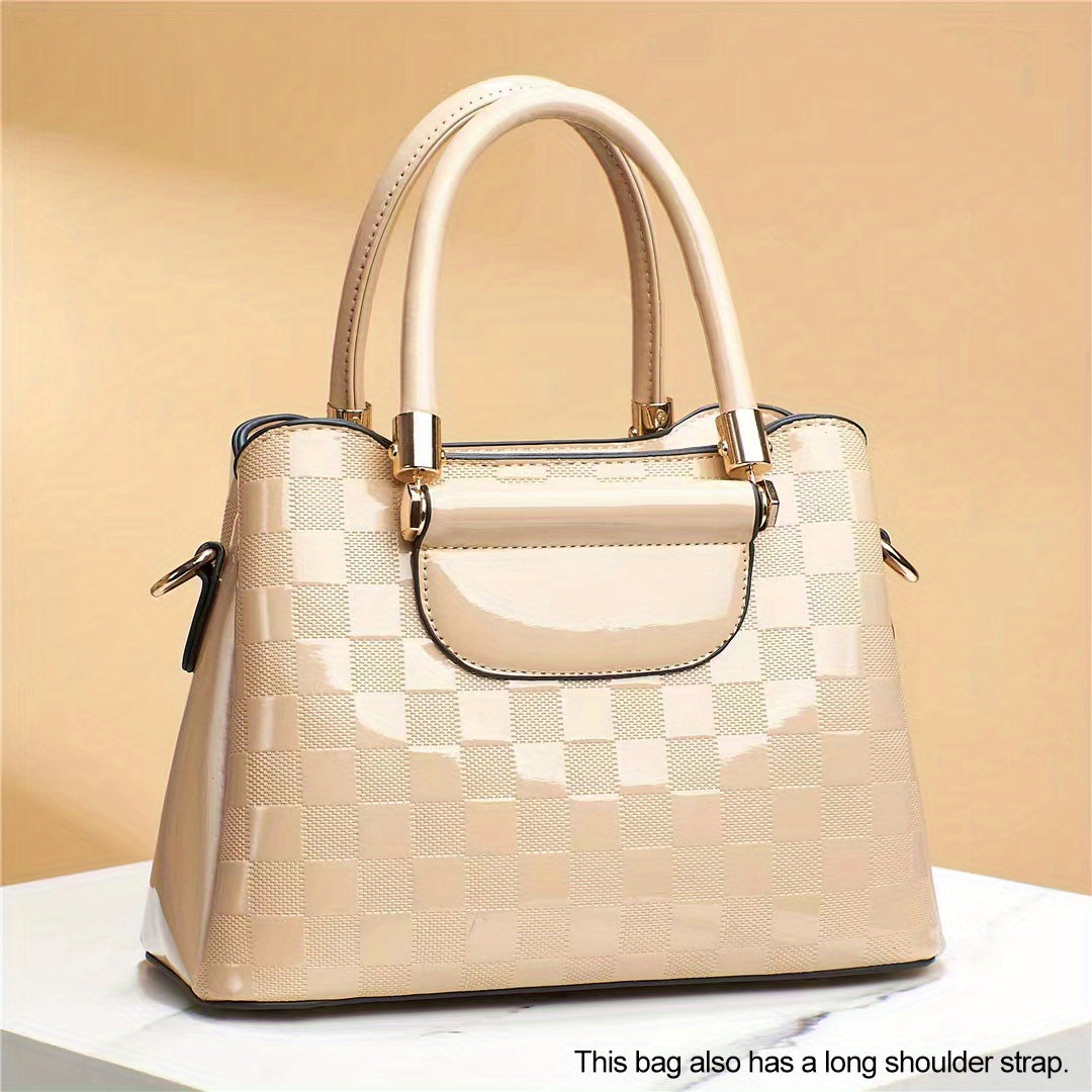Plaid Pattern Handbag Crossbody Bag Top Handle Purse For Office