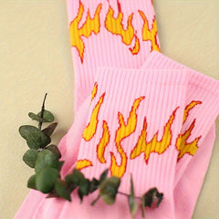 3 Pairs Flame Print Mid Tube Socks Women's Stockings