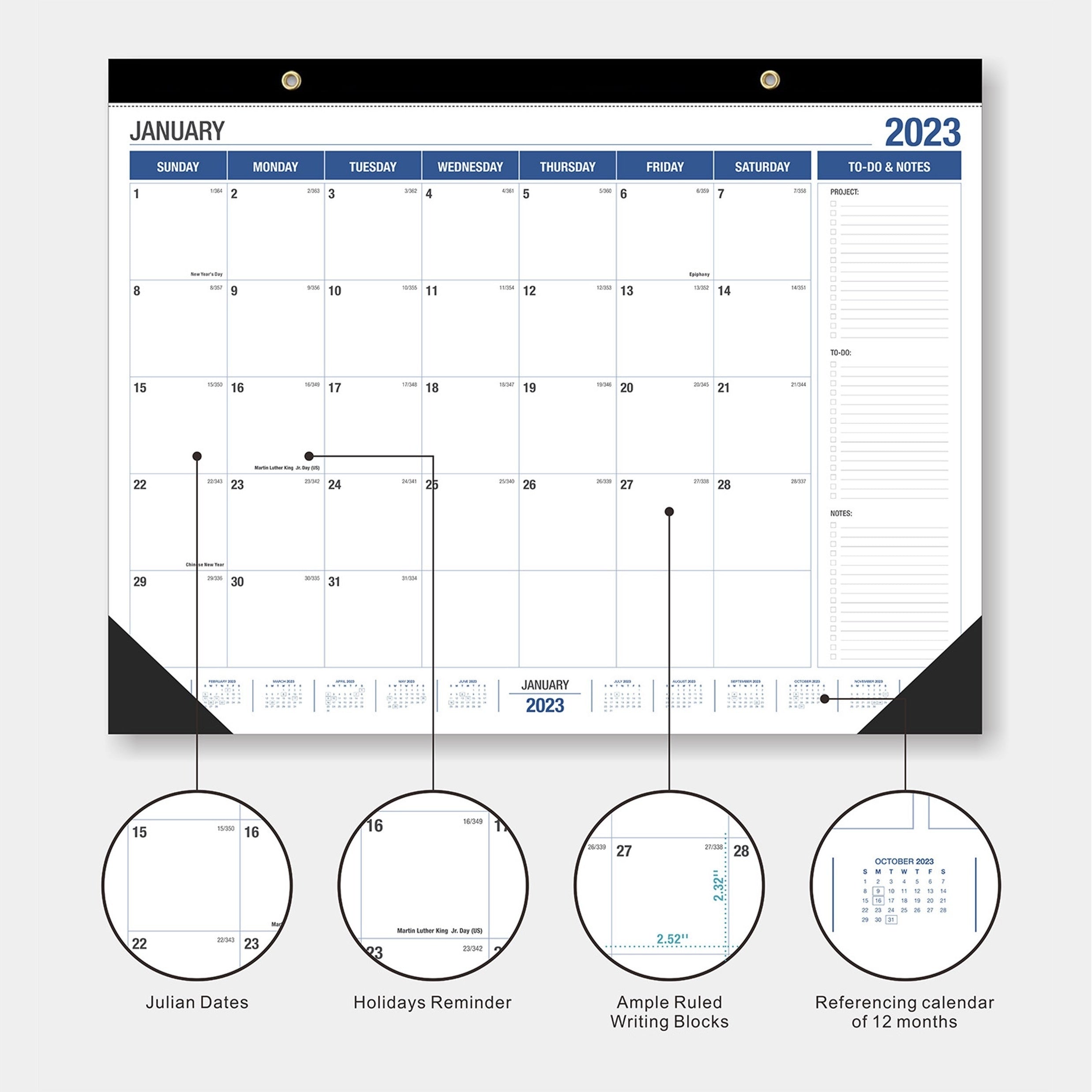 Large Wall Calendar 18 Months 17x22 Inches with Hanging Rope