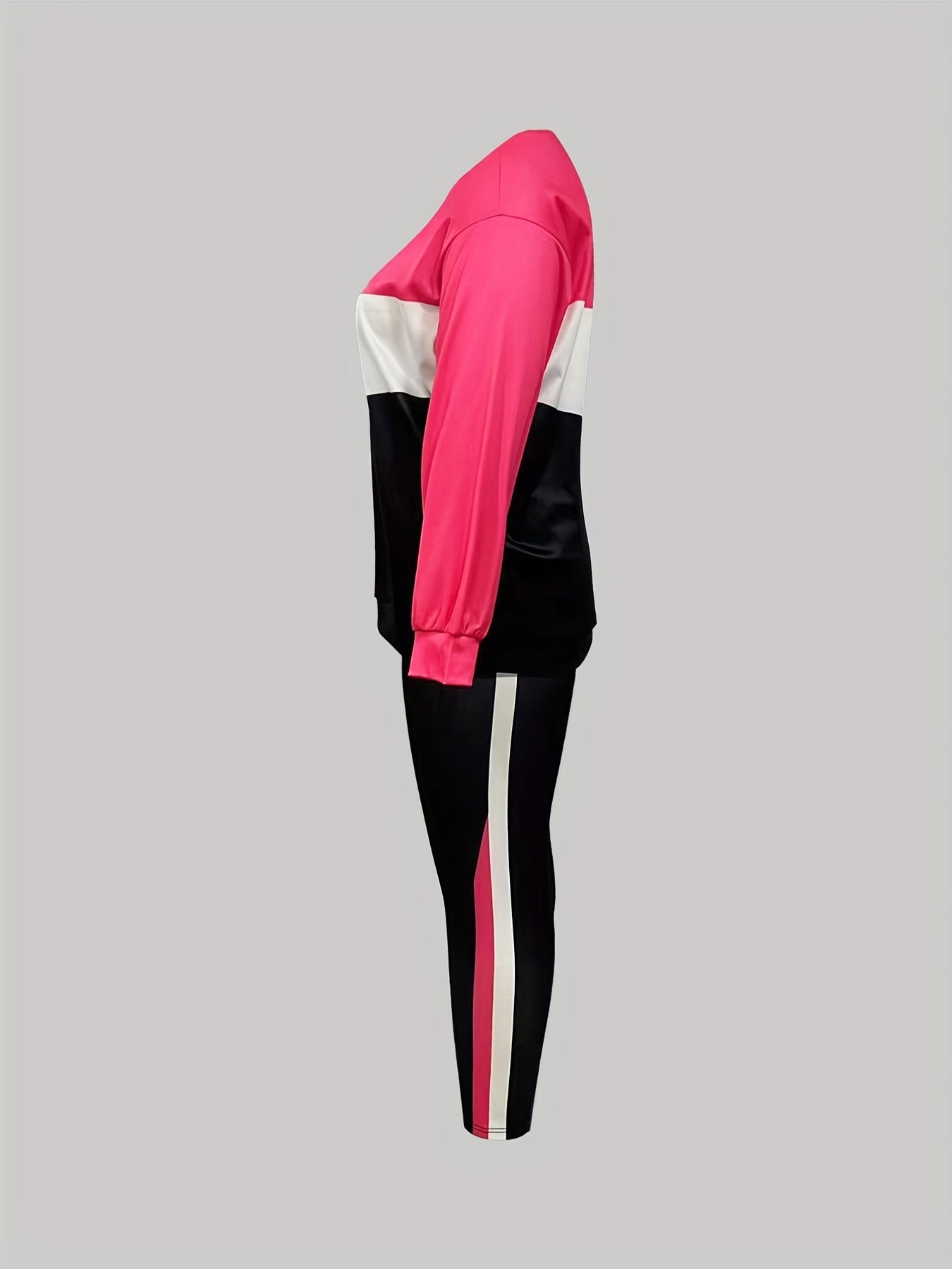 Colorblock Top & Pants Set - Long Sleeve Round Neck Outfit