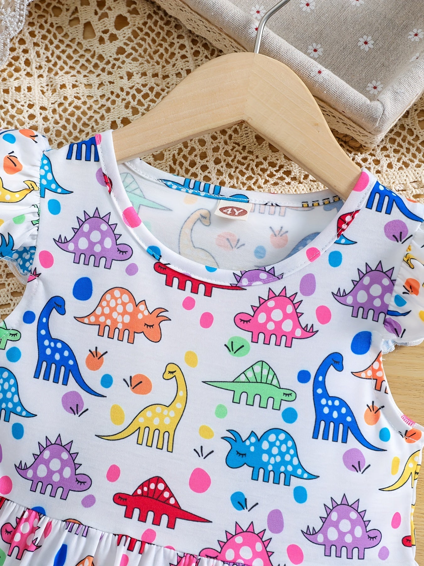 Dinosaur Print Ruffle Casual Dress for Girls