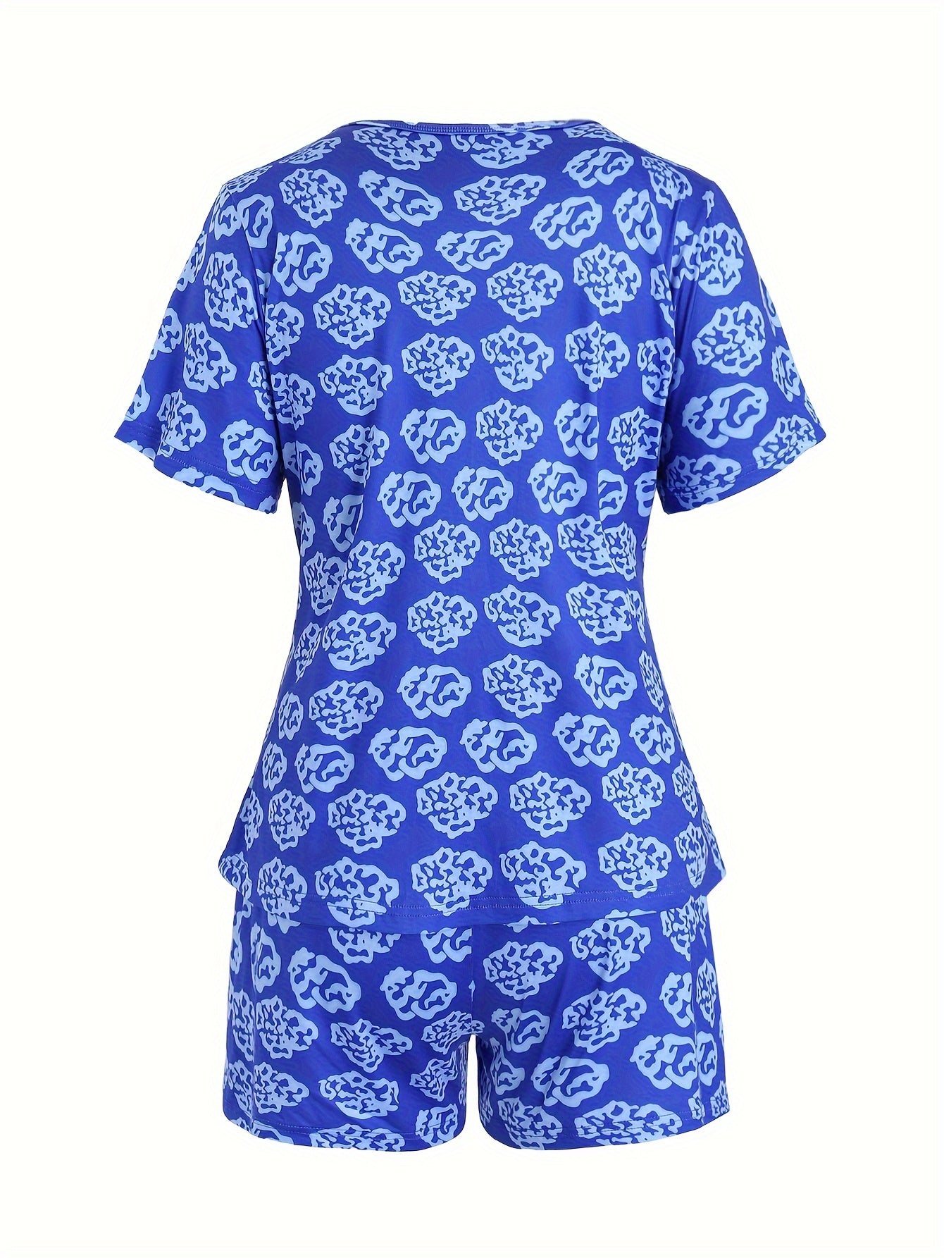 Casual Pajamas Set Women's Allover Print Tee & Shorts