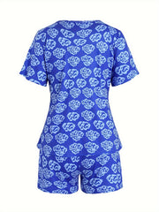 Casual Pajamas Set Women's Allover Print Tee & Shorts
