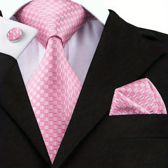 Men's Striped Necktie Set with Handkerchief Clip