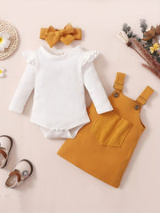 3pcs Baby Girls Ruffle Trim Onesie Dress Set