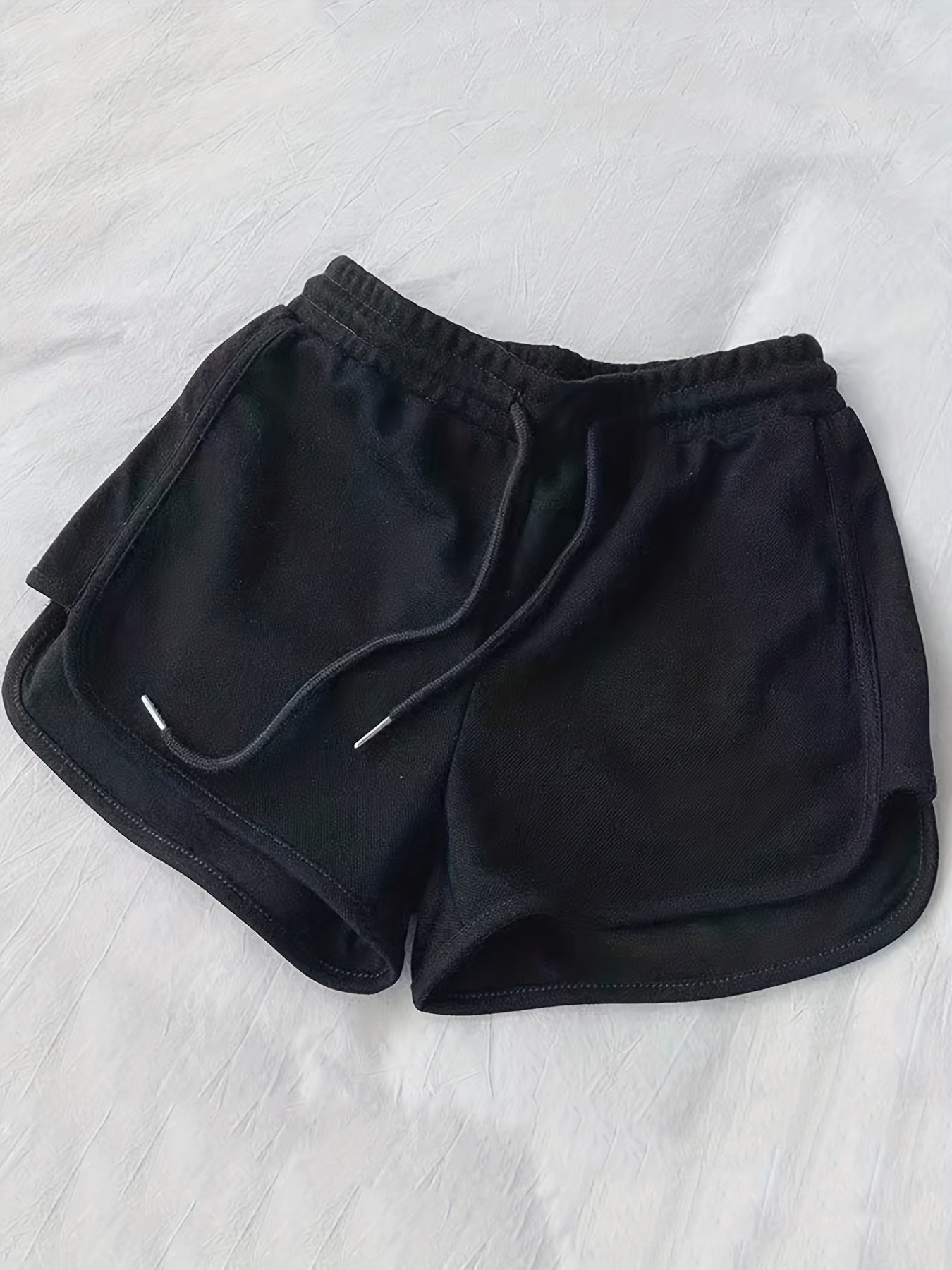 Sporty Shorts Women's Plus Solid Elastic Drawstring High Rise