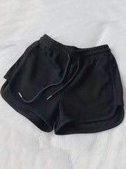 Sporty Shorts Women's Plus Solid Elastic Drawstring High Rise