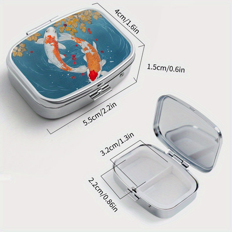 Lake Koi Printed Square Pill Box Mini Portable for Travel Outdoor Sports