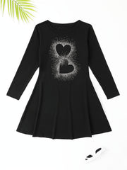 Heart Graphic Long Sleeve Dress Girls Crew Neck Dresses For Party Gift