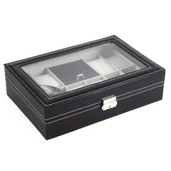 Men's 8 Digit Watch Box Ring Velvet Cover Glass Transparent Display