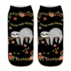 Cute Sloth Print Socks for Women 5-Pack Low Cut Stockings