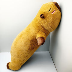 Capybara Plush Hugging Pillow Dark Brown with Pink Accents