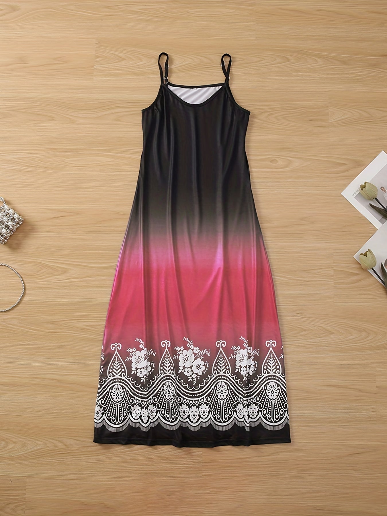 Plus Floral & Ombre Print V-Neck Maxi Cami Dress