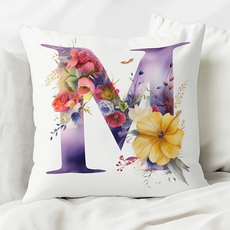 Floral M Letter Pillow Cover for Various Occasions