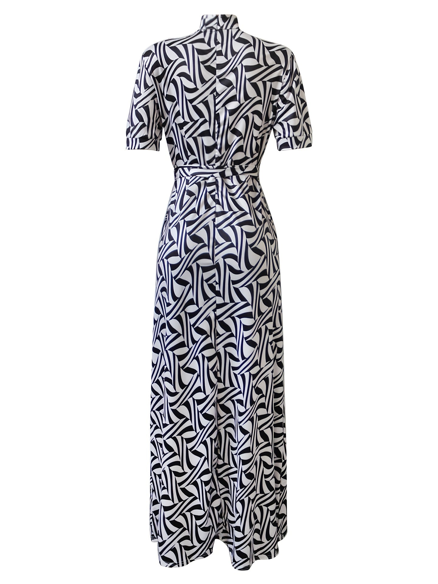 Fluid Print Mock Neck Cut Out Maxi Dress