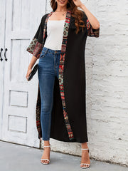 Geometric Pattern Contrast Band Beach Cover Up Half Sleeve Sun Protection