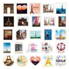 50pcs Paris Stickers Waterproof for Water Bottle Laptop Guitar Laggage Phone