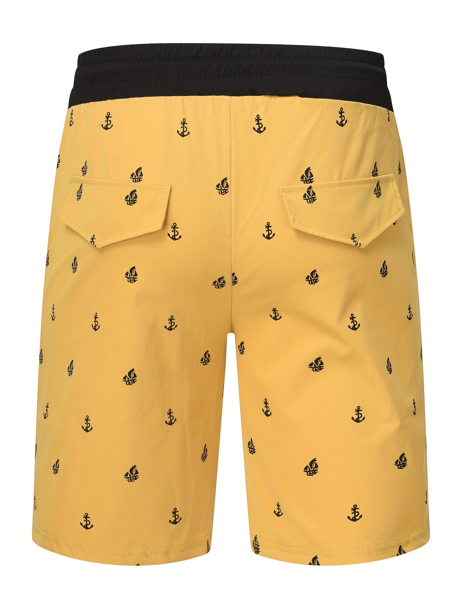 Anchor Print Active Shorts Men's Casual Stretch Pocket Shorts