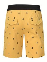 Anchor Print Active Shorts Men's Casual Stretch Pocket Shorts