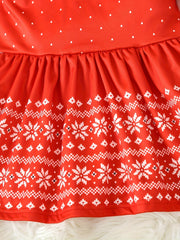 Girls Snow Graphic Christmas Dress with Fur Collar